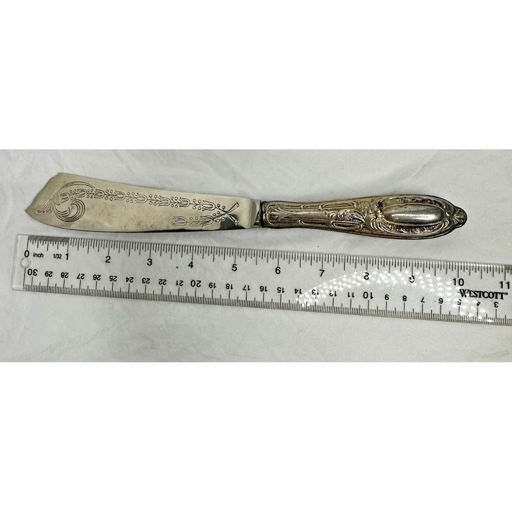 Antique 800 Silver Handle Cake Knife Victorian Ornate Etched